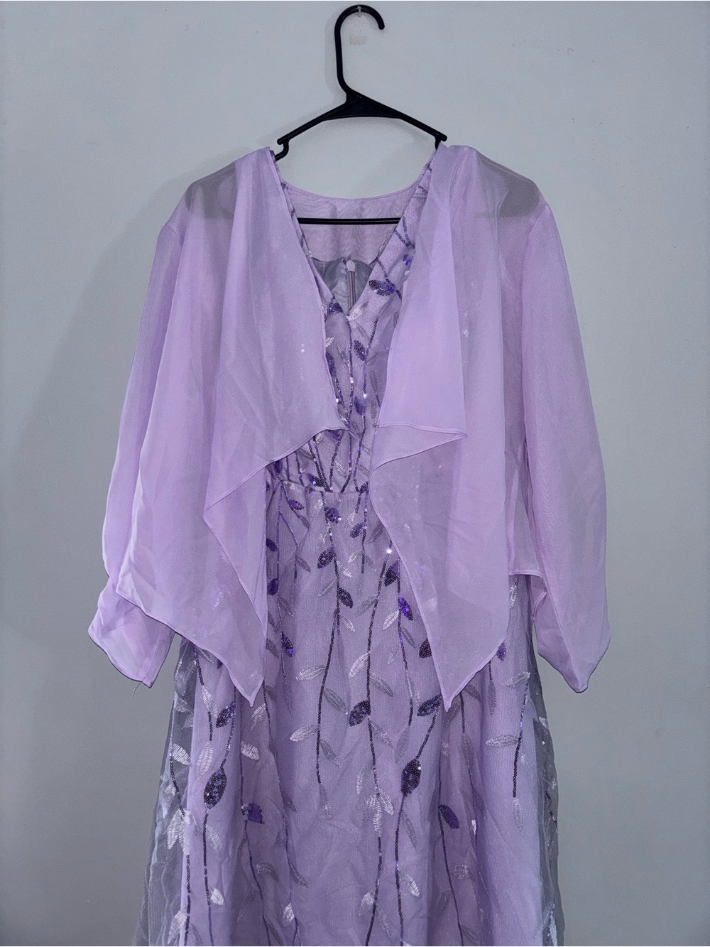 Lavender Embroidered Evening Dress with Sheer Jacket